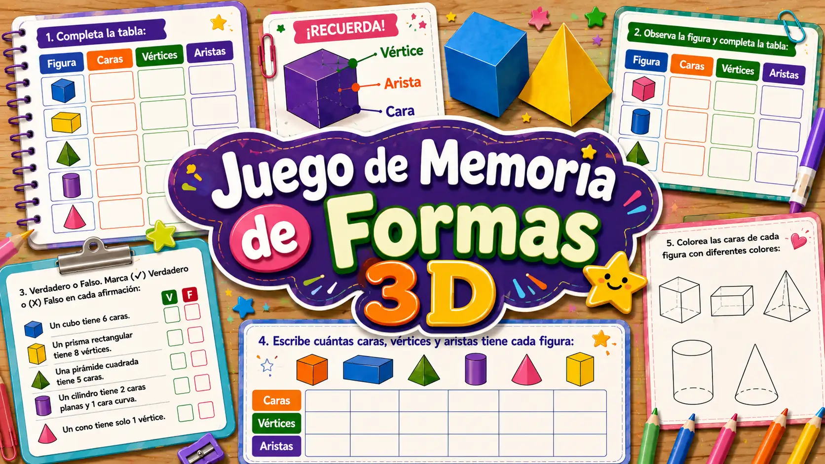 Juego de Memoria de Cuerpos Geométricos 3D