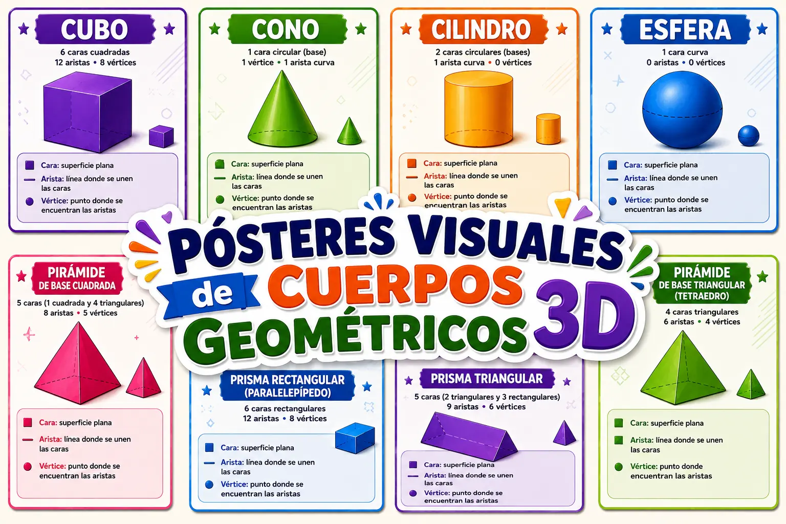Pósteres Visuales de Cuerpos Geométricos 3D